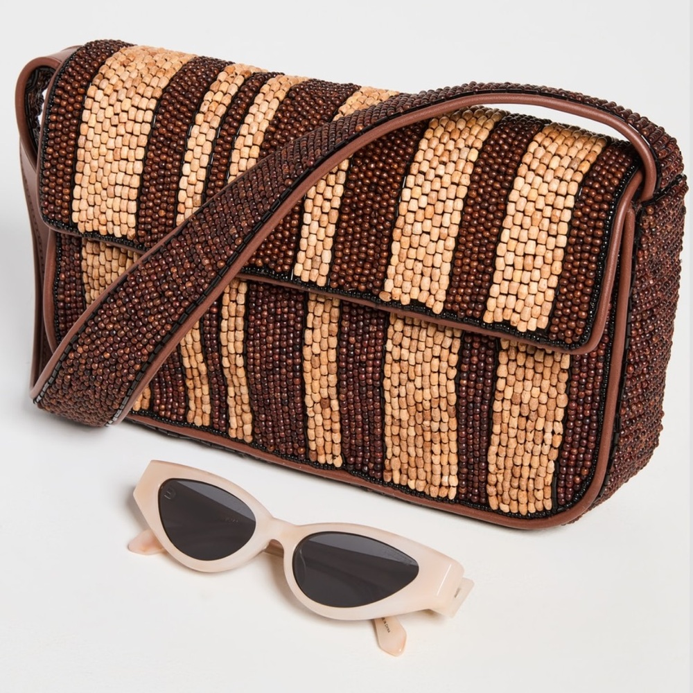 STAUD Tommy Beaded Shoulder Bag in Wood Stripe